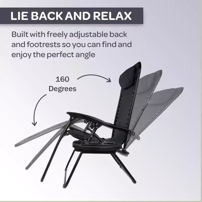 Set of 2 Zero Gravity Outdoor Chairs with Side Tables, Cupholders, Phone, and Tablet Holder and Chair Pillow by Lavish Home