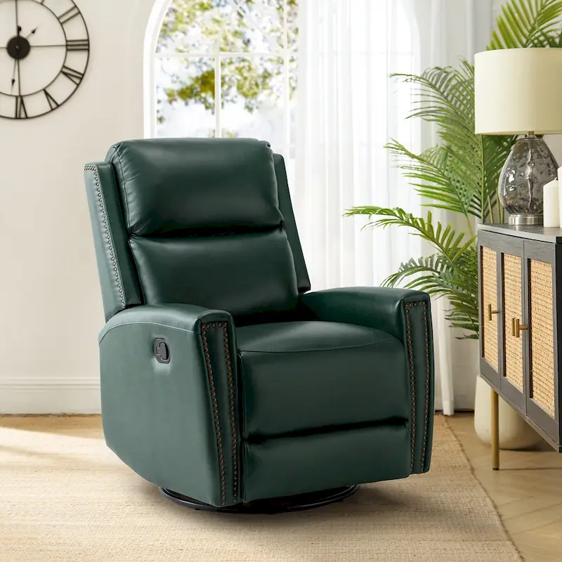 Fiacro 30.31Wide Modern Genuine Leather Wingback Swivel Rocker Recliner with Nailhead Trims