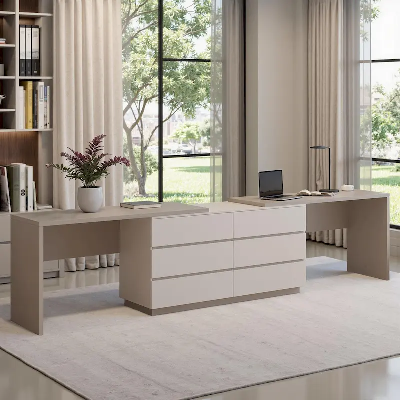 144.26 Home Office Expandable Desk With 6 Drawers