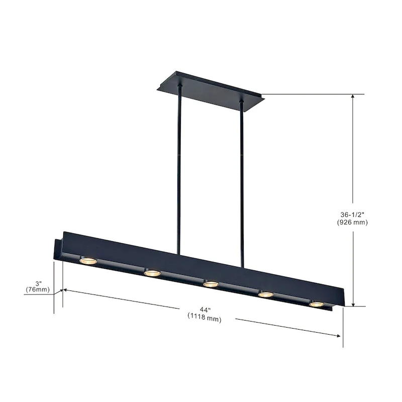 44 inch LED Pendant in Black Finish - 36.5 H x 44 W x 3 D