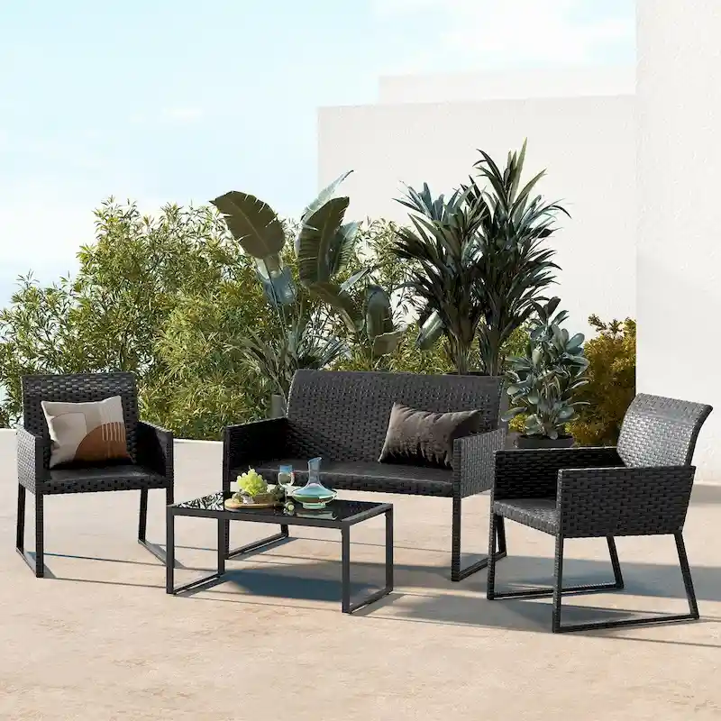Costway 4 PCS Patio Wicker Furniture Set Outdoor Conversation with - See Details
