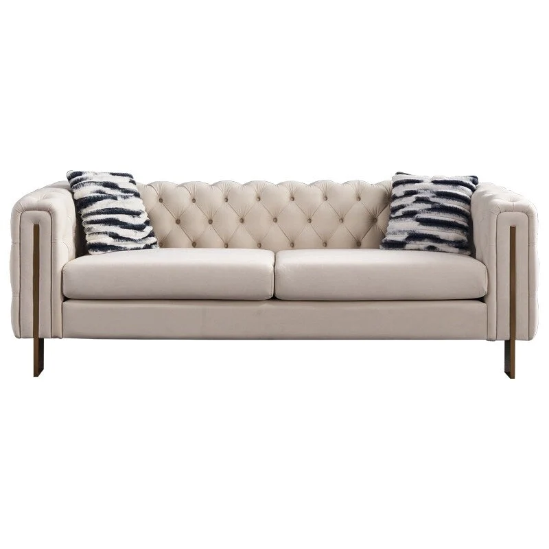 84.25  Velvet 3-Seater Sofa with Button Tufting, Gold Metal Legs, Pocket Spring And Foam Cushioning, 700 lb Capacity