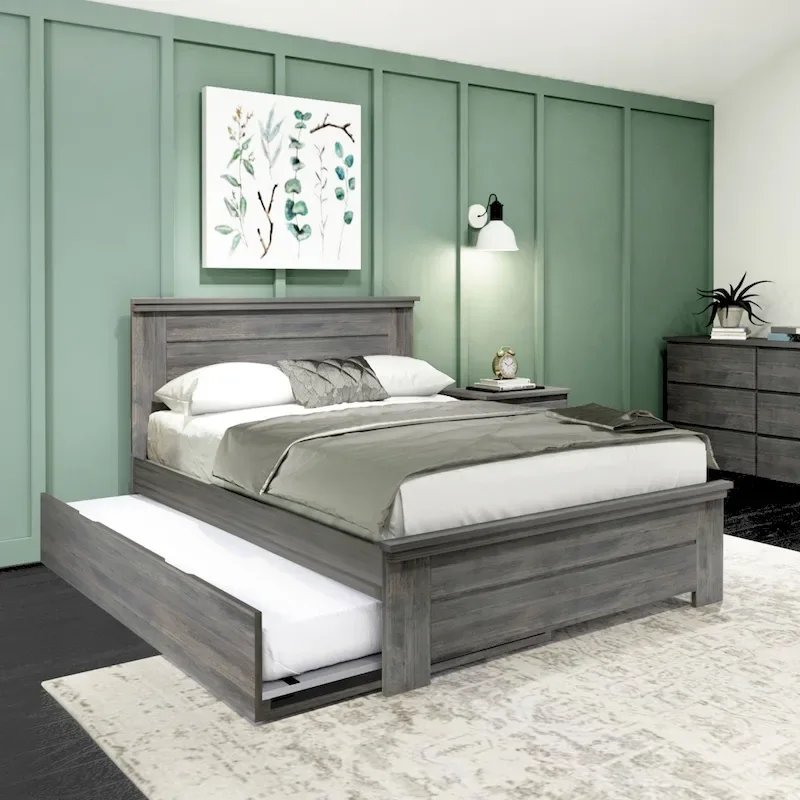 Driftwood & White Wash Full Bed with Panel Headboard + Trundle, Sleeps 2