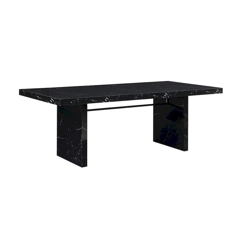 Black Faux Marble Dining Table Set, Modern Style, Seats 7