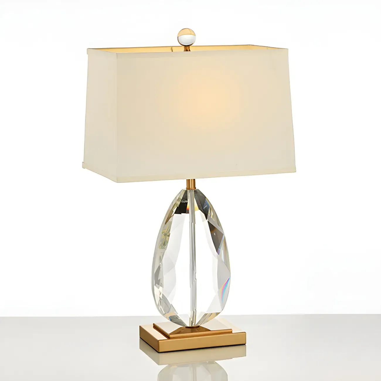 Luxury Crystal Bedside Lamp Beige Rectangle Shade
