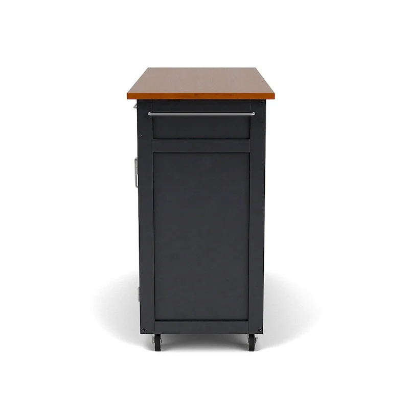Puff Island Black Finish with Oak Top Kitchen Cart