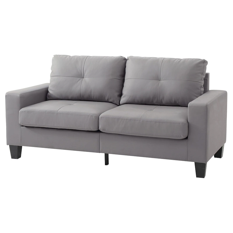 Newbury 71 in. W Flared Arm Faux Leather Straight Sofa - 32L x 71W x 36H