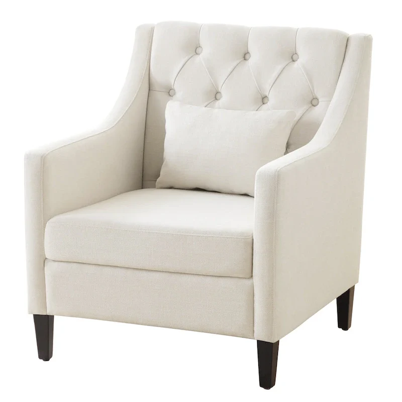Beige 30  Upholstered Tufted Arm Chair with Lumbar Pillow