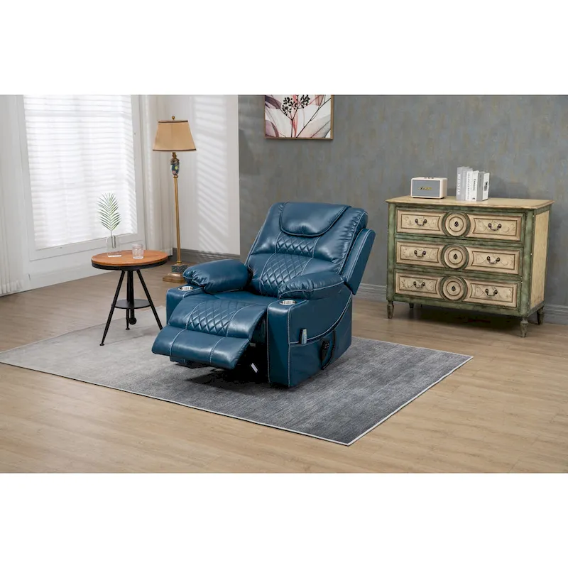 Brown PU Leather Power Lift Recliner with Massage and Heating - 400 lbs Capacity