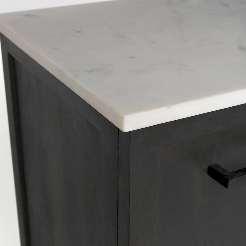 Dark Brown Wood w/ White Marble Top and Black Metal Base Sideboard - 71.0L x 18.5W x 32.0H
