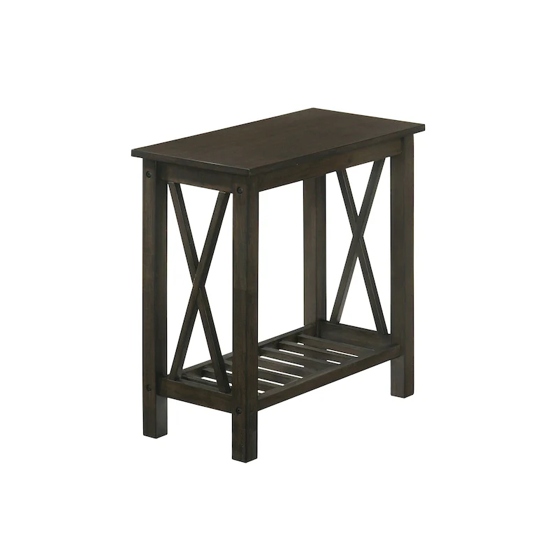 Dark Grey / White / Medium Oak Farmhouse Side Table with Faux Marble Top & Shelf