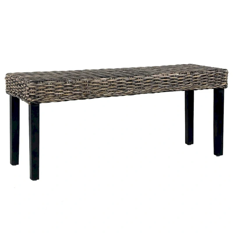 vidaXL Bench 43.3 Black Natural Kubu Rattan and Solid Mango Wood