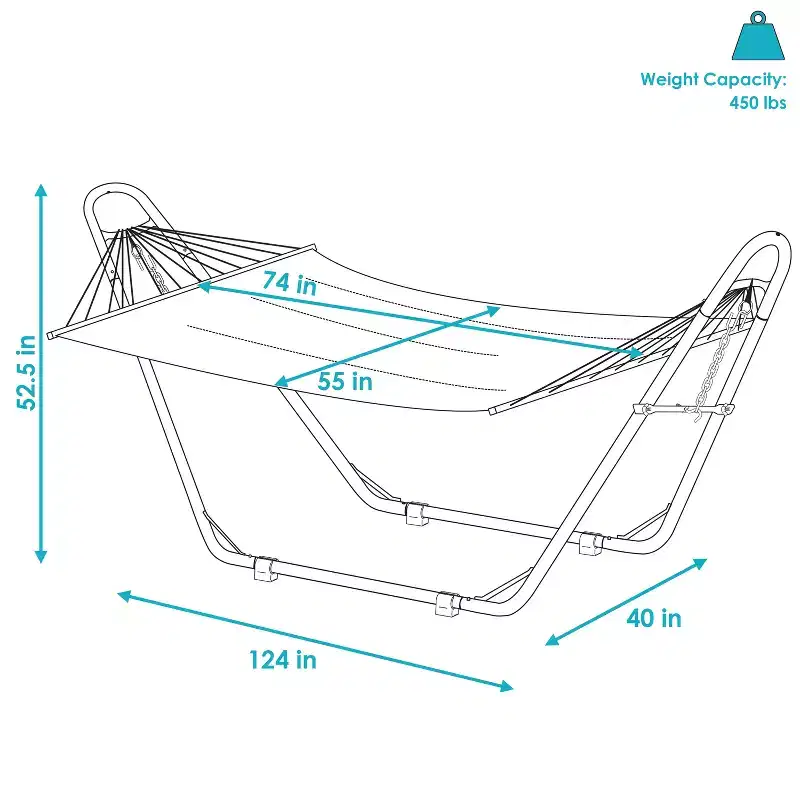 Sunnydaze Double Quilted Fabric Hammock with Universal Steel Stand - 450-Pound Capacity