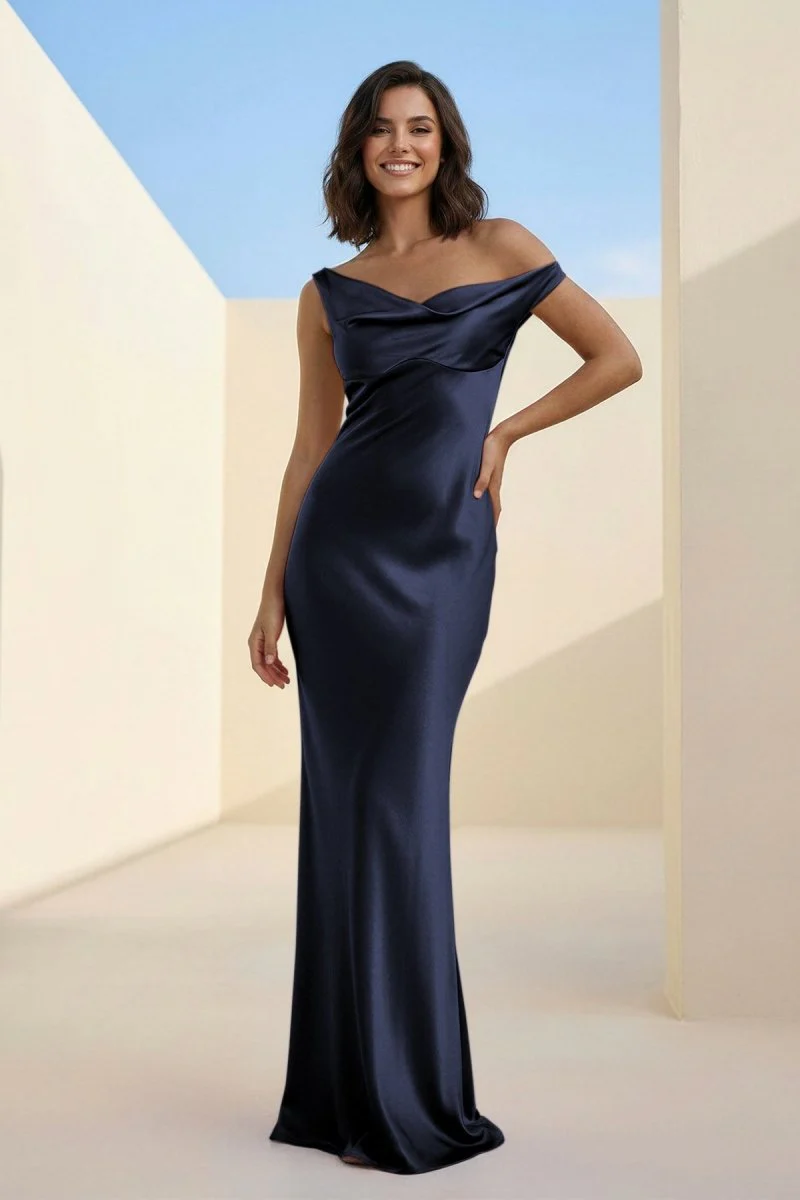 Fuchsia - One Shoulder Sheath Satin Long Prom Dresses