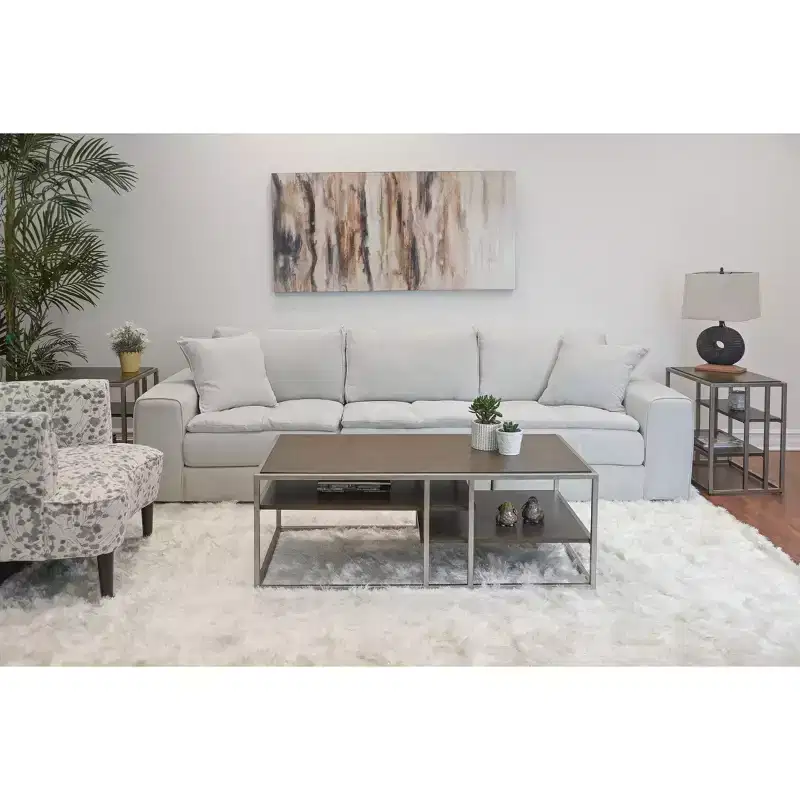 Roundhill Furniture Padena 3-Piece Metal Frame Wood Living Room Coffee Table and 2 Chairside Tables Set