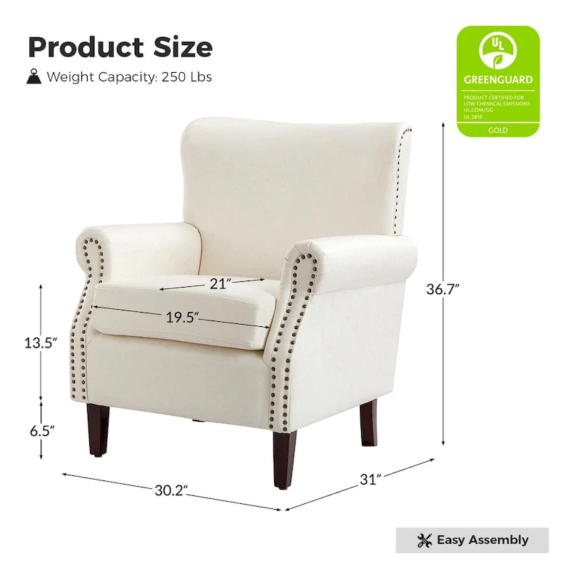 Levi Transitional Leather Armchair with Nailhead Trim Rolled Arms by HULALA HOME