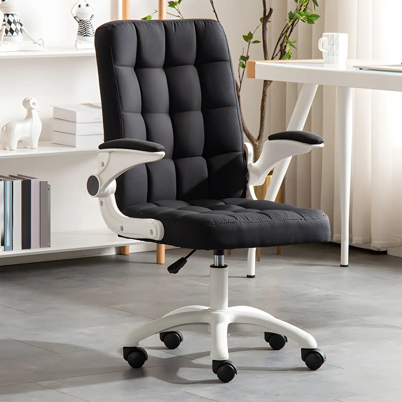 Tufted Brown Faux Leather Adjustable Swivel Office Chair