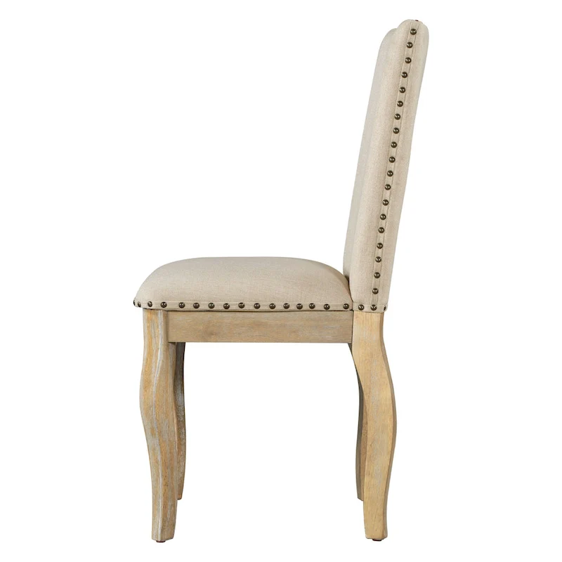 Wooden Upholstered Dining Chairs with Nailhead