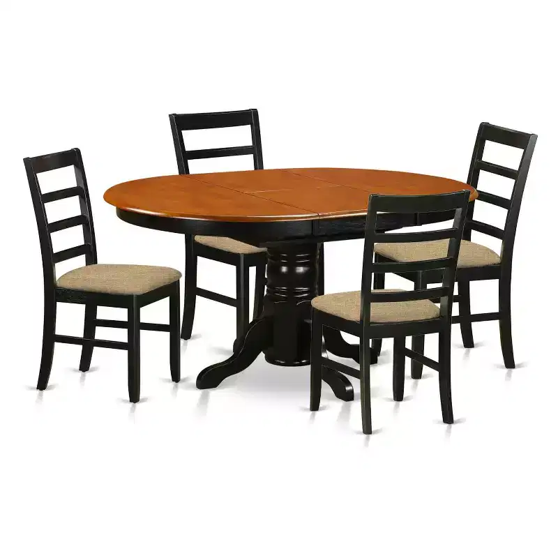 HomeStock 5-Piece Oval Black and Cherry Finish Solid Wood Top Dining table with 4 Chairs