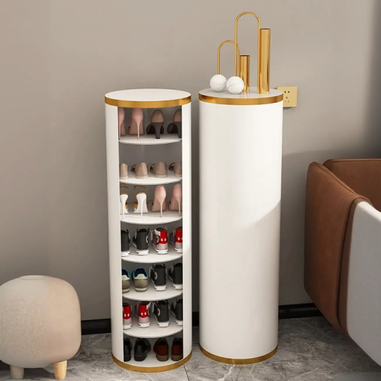 Rotatable Cylindrical Metal Shoe Storage Cabinet