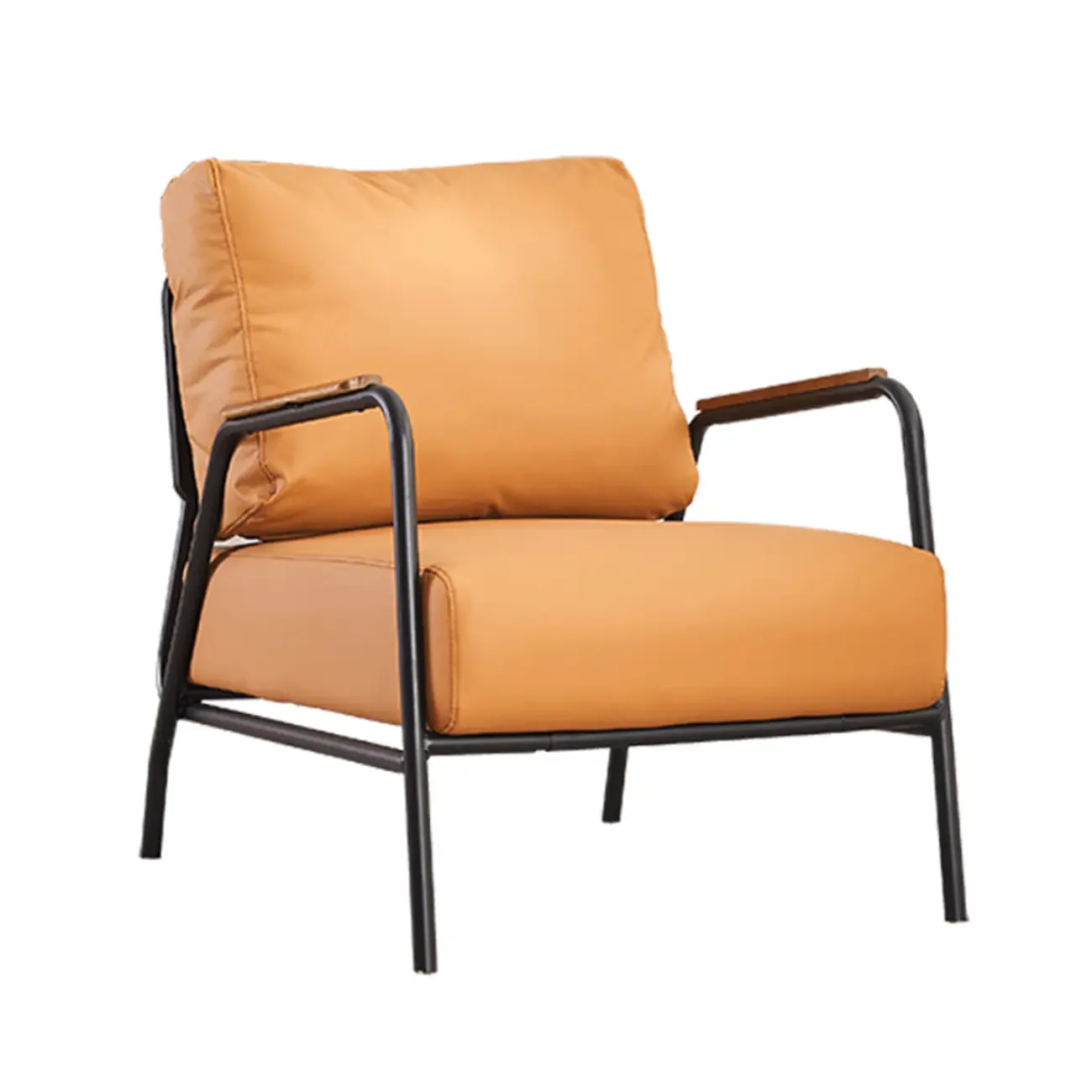 Modern Leather Accent Chair with Pillow and Metal Arms