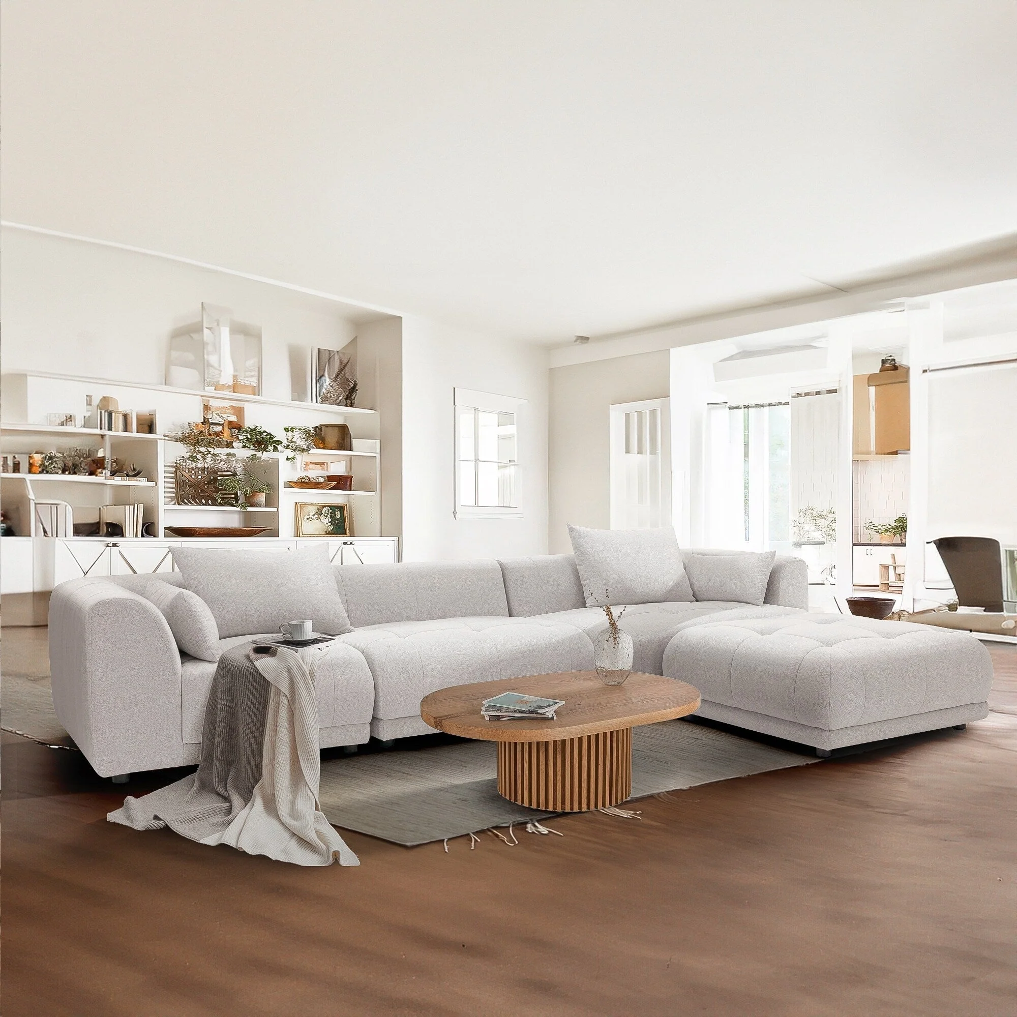 Cloud Modular Sofa Sectional 144 with Ottoman - Plush Chenille Fabric Living Room Couch