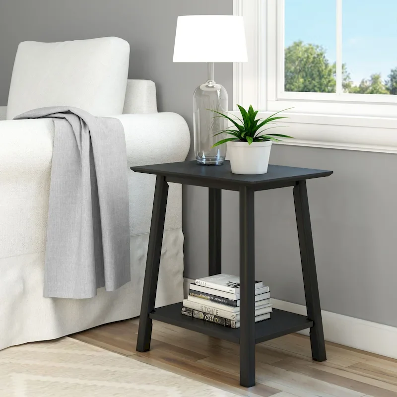 Mid-Century Solid Wood Accent End Table with Angled Legs – Black / White / White/Pecan / Pecan / White/Blonde, Mid-Century Style, Single