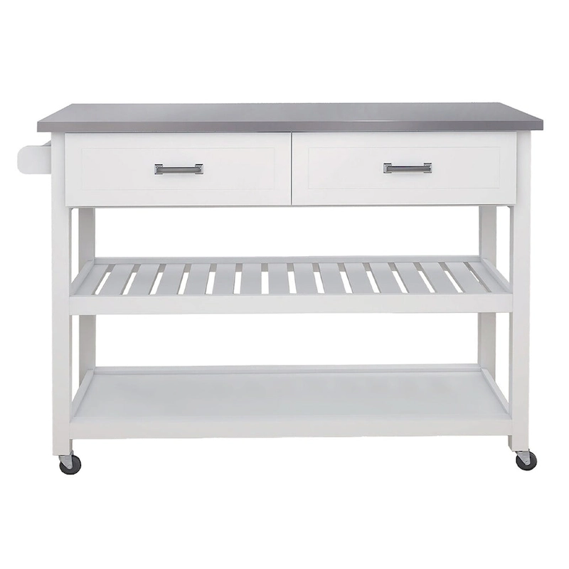 Merax Stainless Steel Table Top White Kicthen Cart With Two Drawers