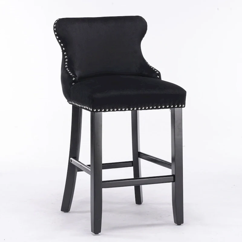 Velvet Wing-Back Barstools with Button Tufting – Set of 2