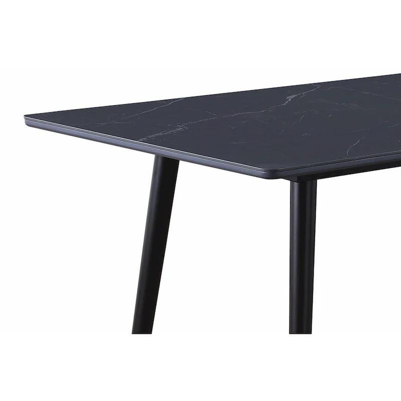 Aikya 60 Inch Dining Table, Black Sintered Stone, Tapered Metal Legs