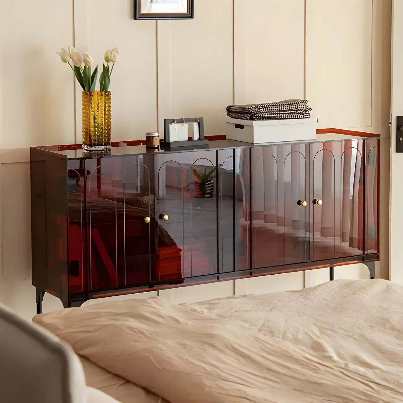Modern Plastic/Acrylic Sideboard Cabinets with Shelves in Red