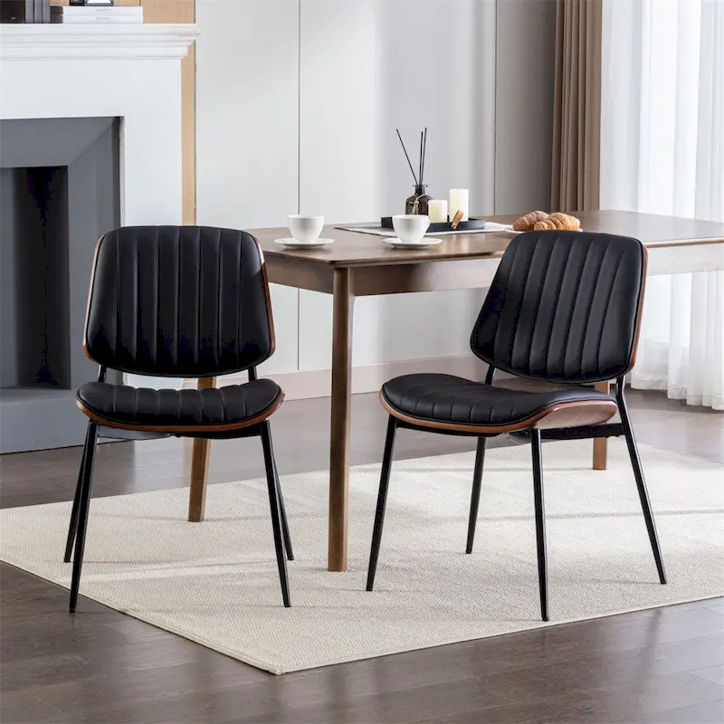 Dining Chairs Set of 2,Mid Century Modern Retro Faux Leather Chair
