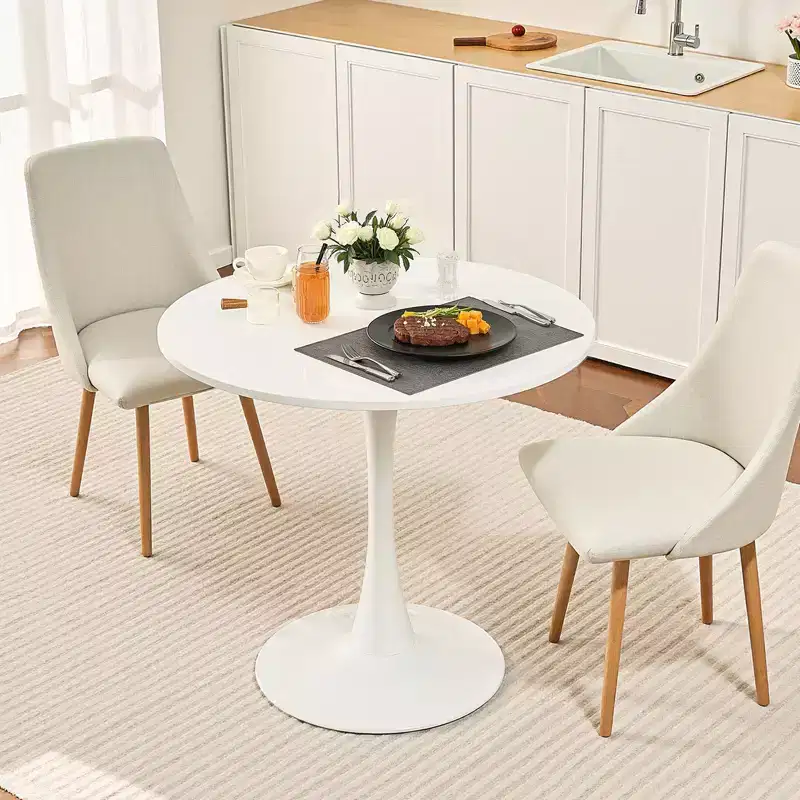 VEVOR Round Dining Table, 31.5 in Wood Table for 2-4 Person, Modern Circle Furniture, with Pedestal Base in Tulip Design, (Only Table),White