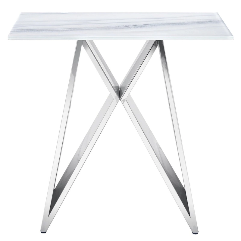 Luxurious Silver M Shape Base End Table Glass Accent Table