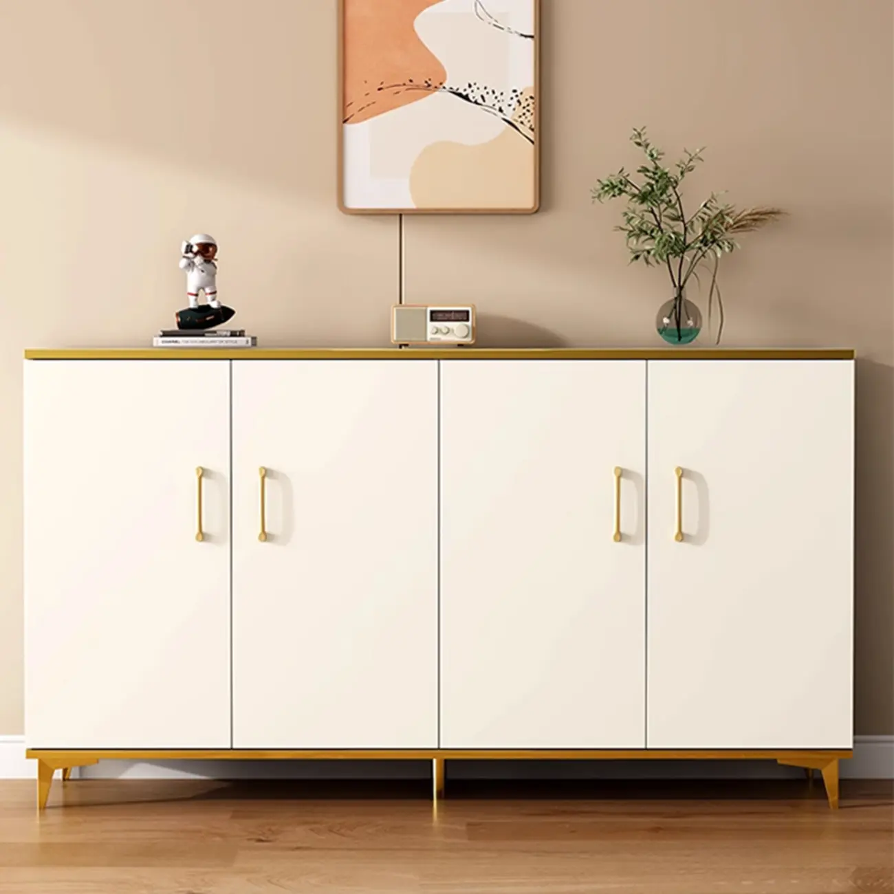 Trendy Grey Wood Hallway Shoe Cabinet with Gold Legs