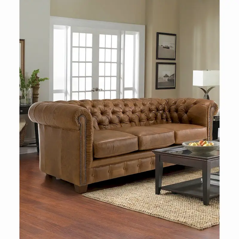 Hancock Tufted Top Grain Italian Leather Chesterfield Sofa - 31  H x 86  W x 40  D