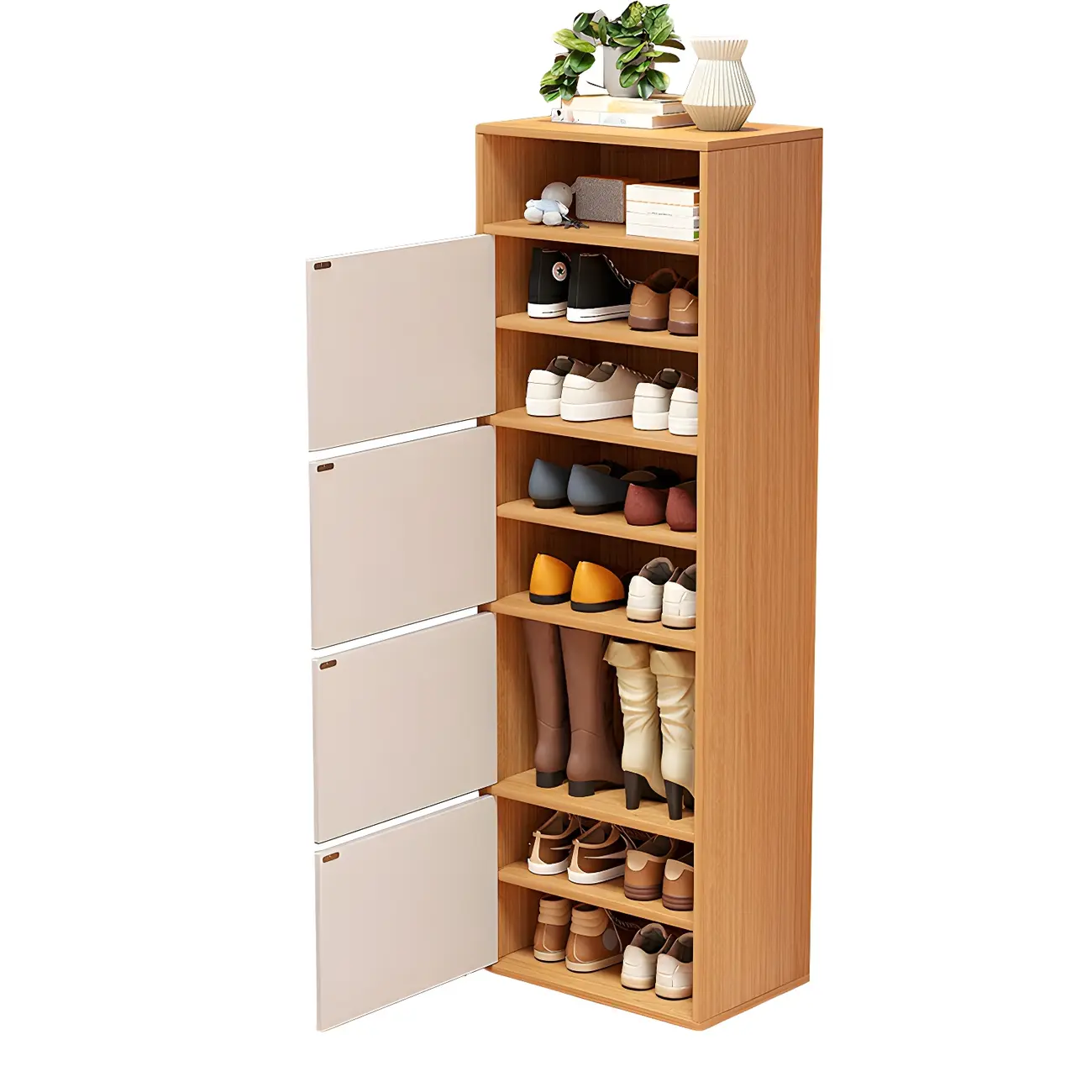 Modern White Tall Shoe Cabinet with Adjustable Shelves