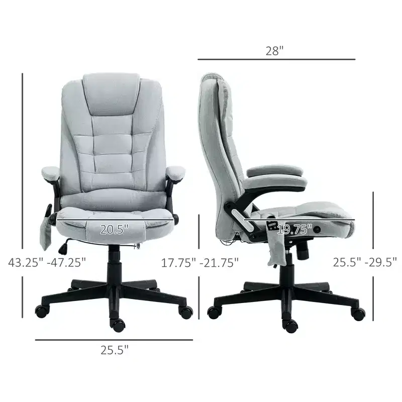 6 Point Vibrating Massage Office Chair with Heat, Linen High Back Massage Desk Chair with Reclining Backrest