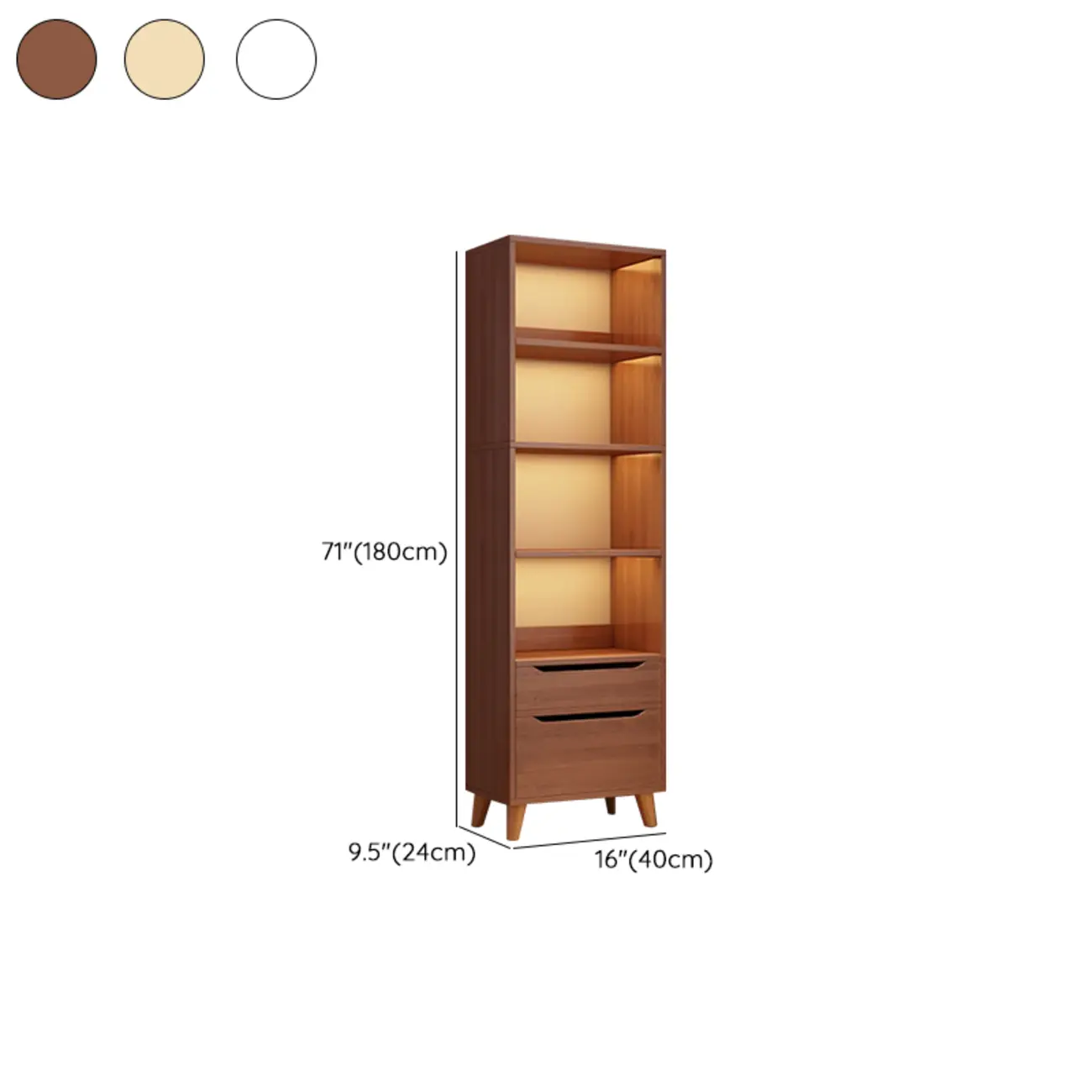 Tall Gray 4-Tier Open Back Wood Bookshelf with Drawer