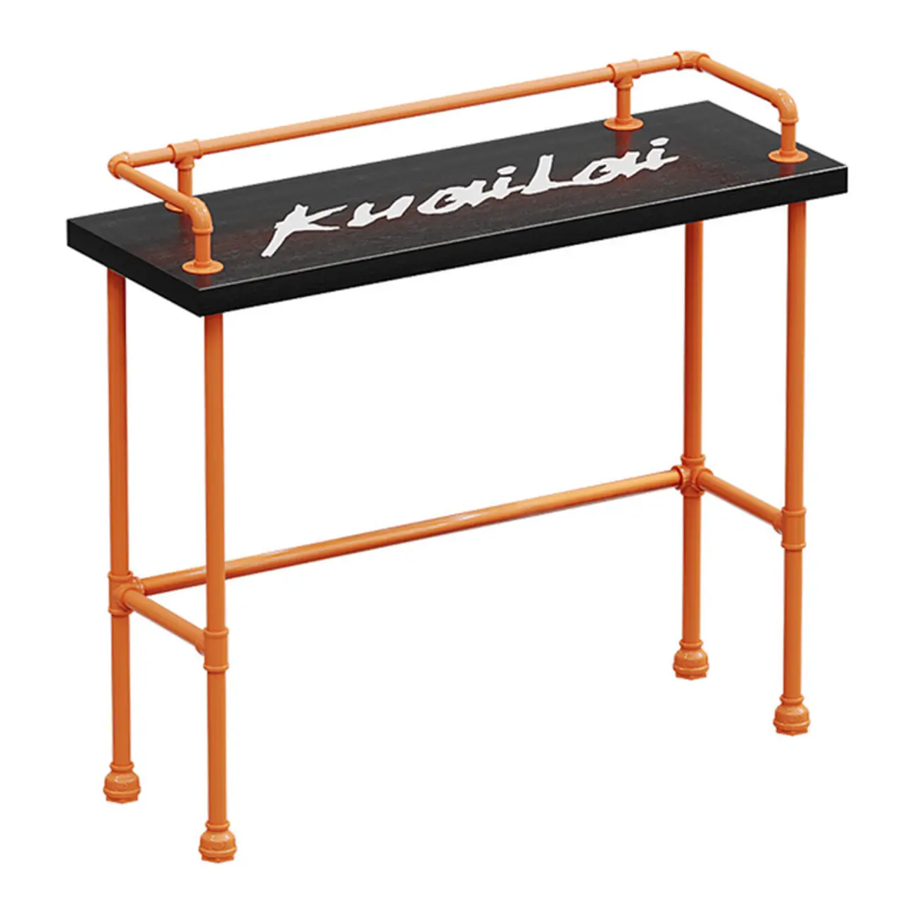 Industrial Black Hardwood Top Bar Tables with Orange Frame