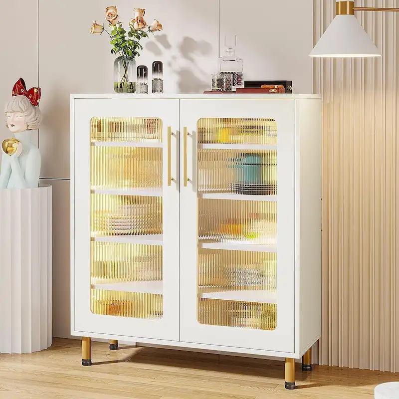 Buffet Cabinet with Storage, Modern Accent Cabinet with Acrylic Doors and LED Light - N/A