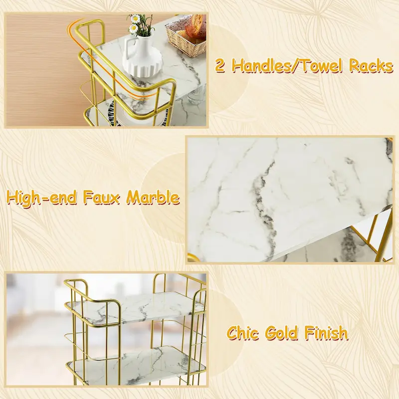 Home Island Service Cart 3 Tier Gold Bar Cart Home Island on Wheels