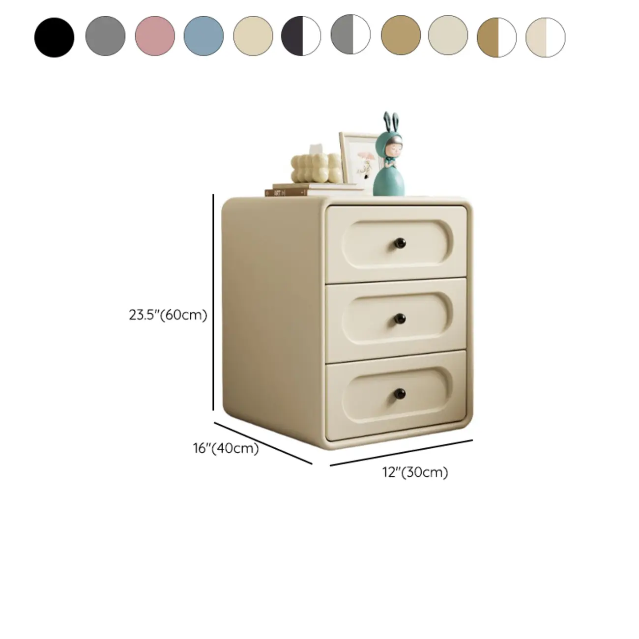 Modern Simple Off-White 3 Drawer Nightstand