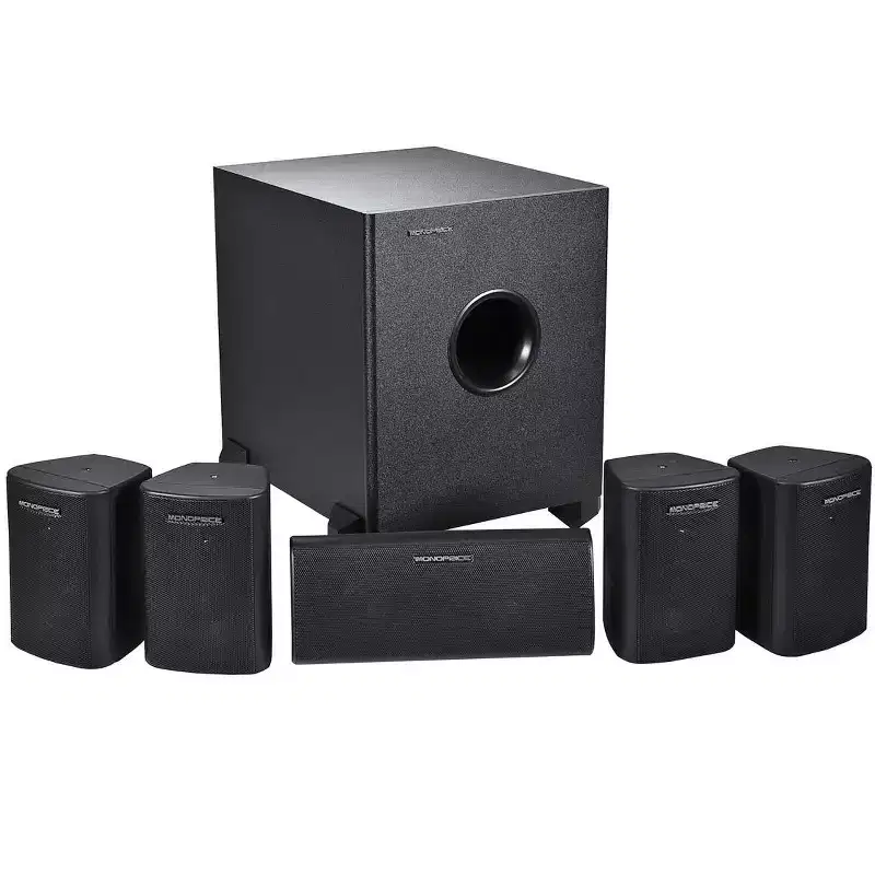 Monoprice 5.1 Channel Home Theater Satellite Speakers And Subwoofer - Black