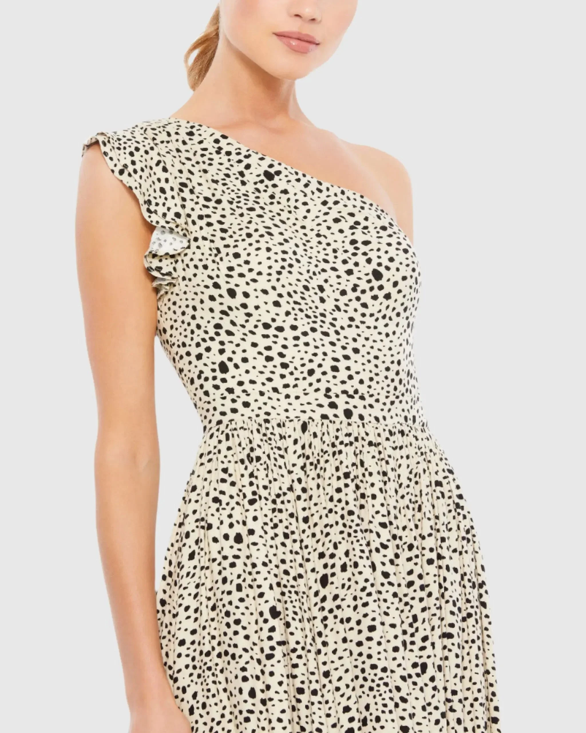 Beige One Shoulder Animal Print Gown