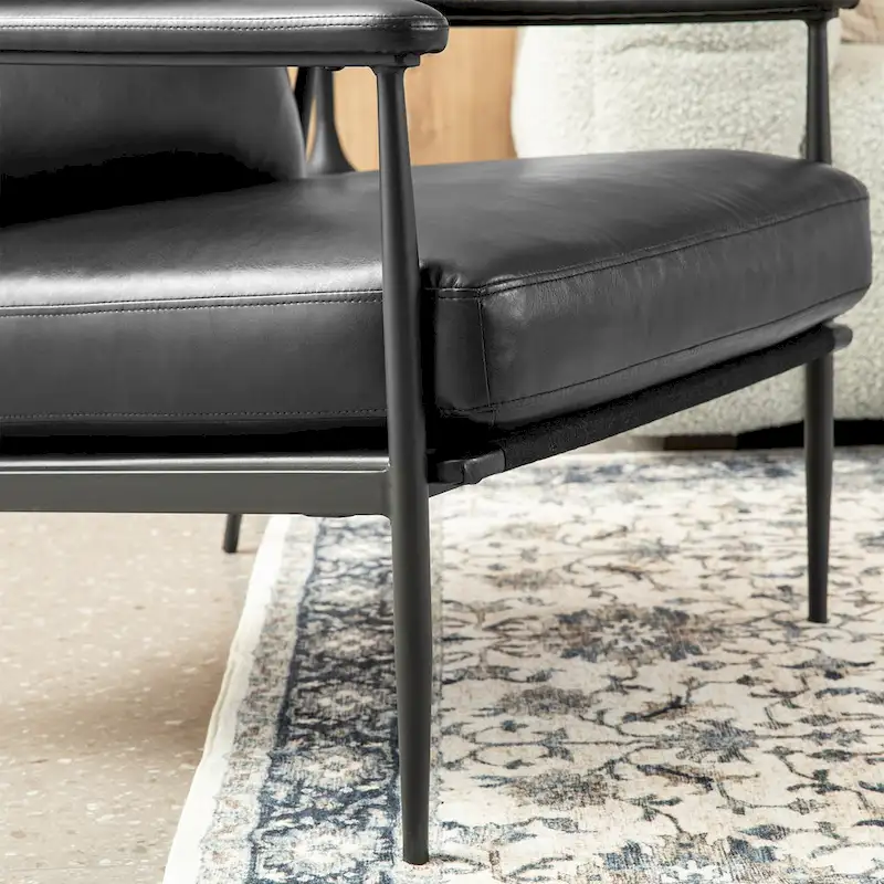 Glitzhome 33.75W Mid-Century Modern Leatherette Armchair With High Back and Padded Arms - 33.75 W x 39.5 H x 28 D