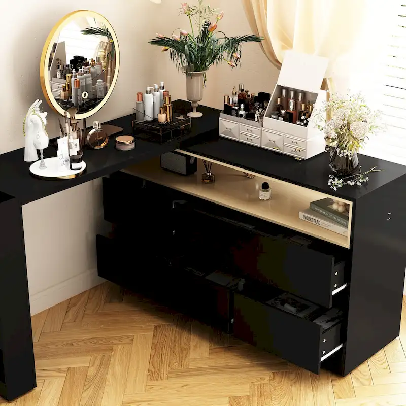 4-Drawer Desk Vanity Sideboard Bedroom Dresser Chest Of Drawers White