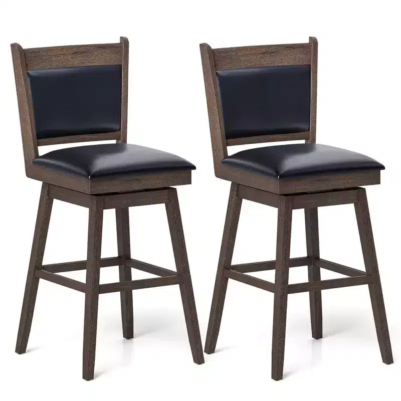 Costway 29 Swivel Bar Stools Set of 2 with Back Rubber Wood Legs Sturdy Footrest