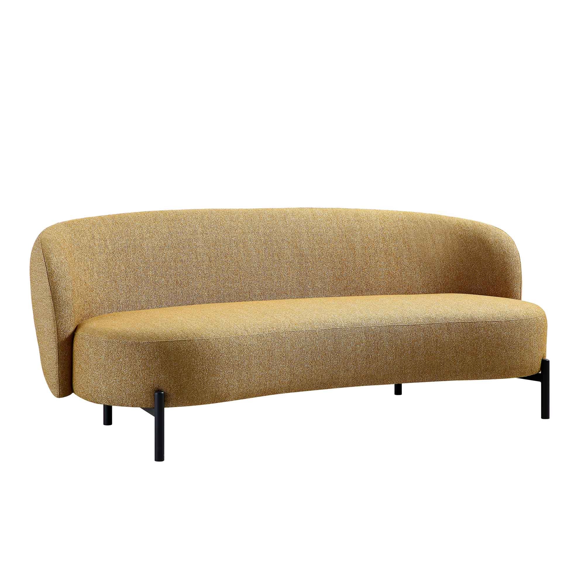 3-Seater Curved Sofa with Ball Cushions, Marigold Textured Fabric