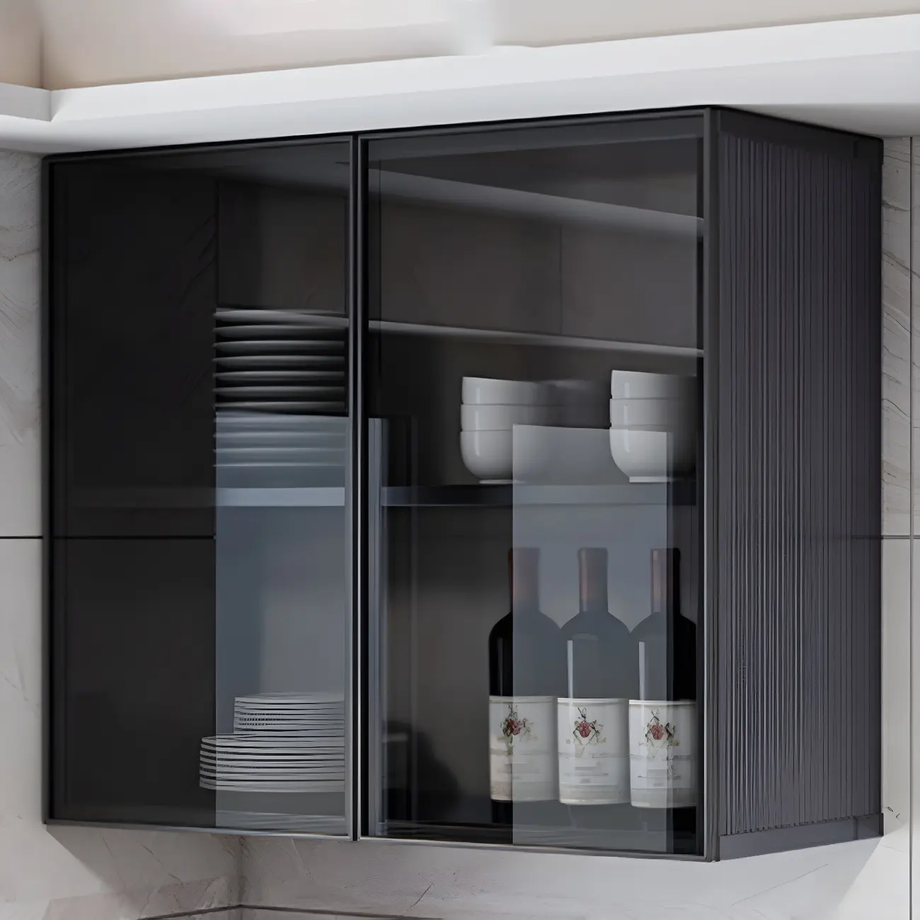 Gray Metal Floating Storage Kitchen China Cabinet